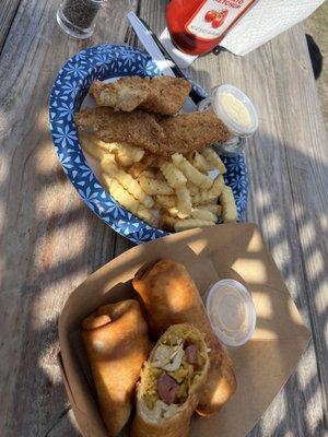 Flounder and chicken bog egg rolls