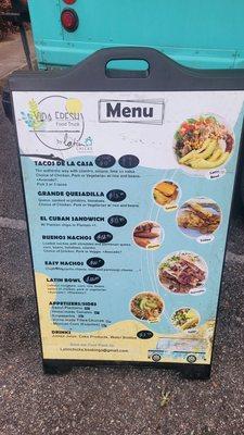 Food truck menu.