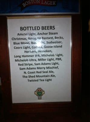 Bottled Beer list.