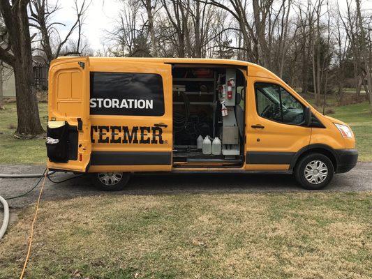 Stanley Steemer rollin' with full gear, all they needed was a water source (garden spigot in my case).