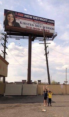 Maddie Pop and Maci Pie inspecting Mommy's billboard!!