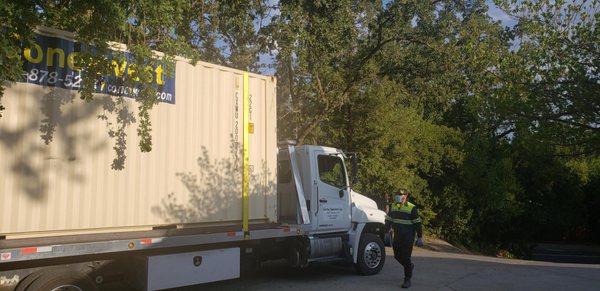 A few days later Conexwest successfully delivered a 20' storage container, backing up our driveway with no problems whatsoever.