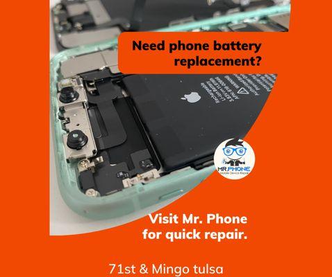 Short battery life? Visit Mr. Phone 71st & Mingo for Phone repairs.