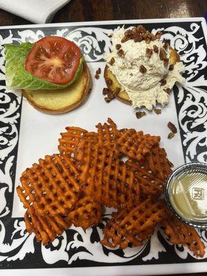 The chicken salad sandwich with sweet potato fries.