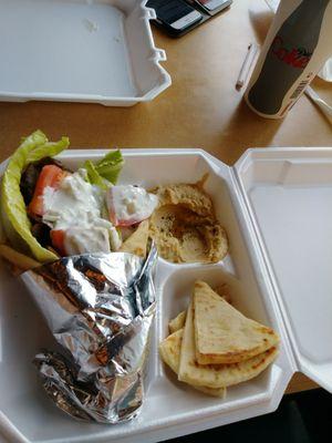 Gyro and hummus with drink $8.95! Fries and onion rings are other side options