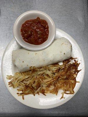 Breakfast burrito, with hash browns.