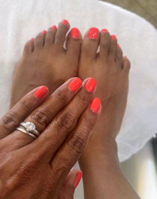 Gel manicure and spa pedicure