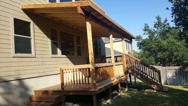 Patio covers and deck with handrails