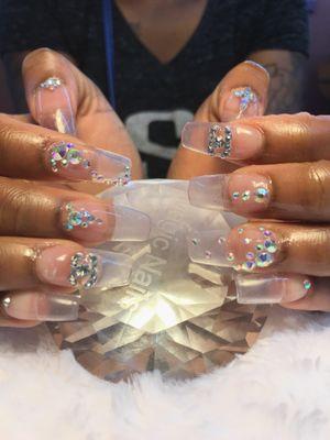 Clear Nails with diamond design