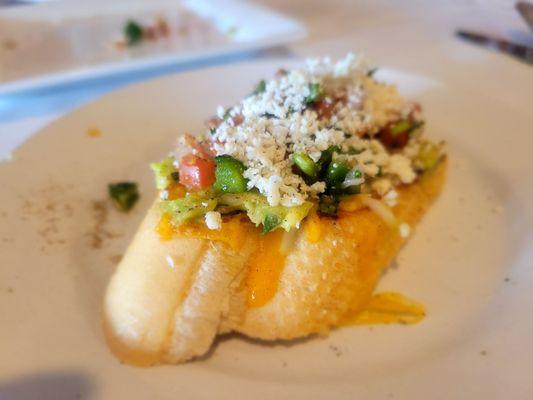 Southwest Bruschetta with guac, Pico, fresh jalapeños, my favorite.