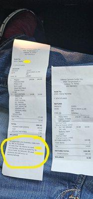 Return policy is printed on the receipt AFTER you buy it.