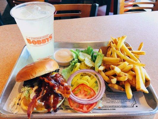 Carolina Burger with fries and a drink. $10.69