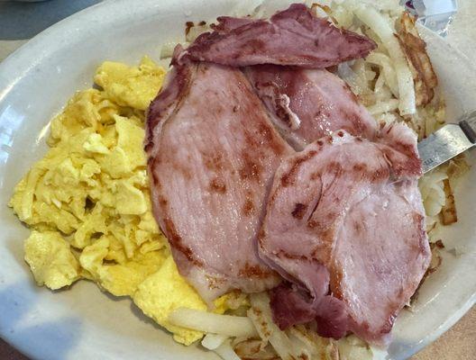 Ham and eggs w hash browns