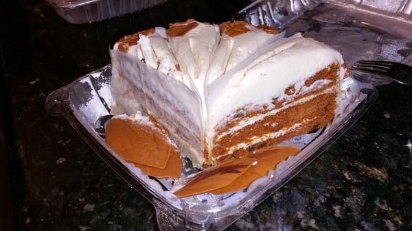 Pumpkin Spice Cake from La Mousse Bakery. The decorative leaves were temporarily removed for to go packaging.