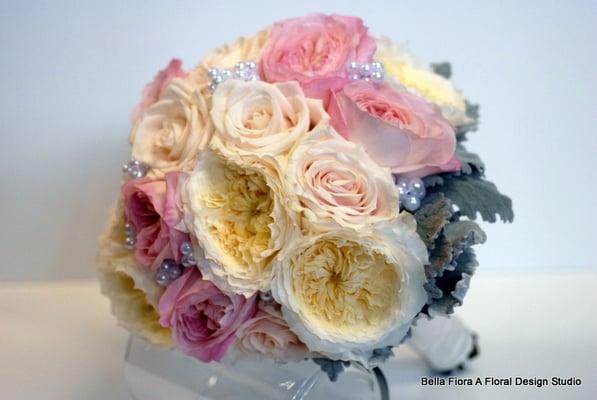 Bridal bouquet created with David Austin roses.