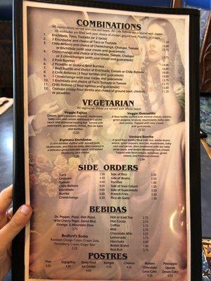 Menu as of April 2021