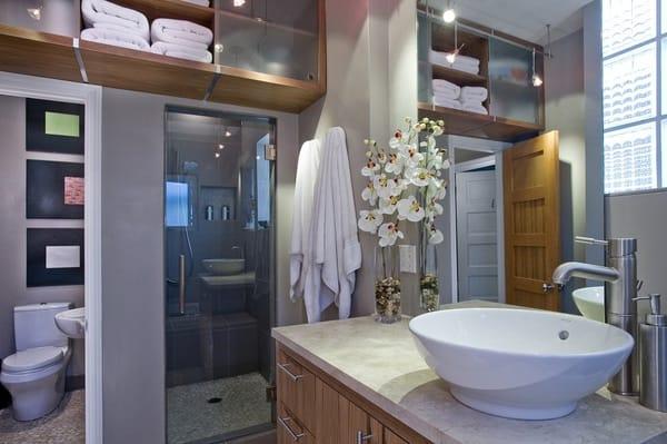 Remodel - expanded bathroom to include a jetted tub, steam shower and toilet closet/vanity bath for guests.