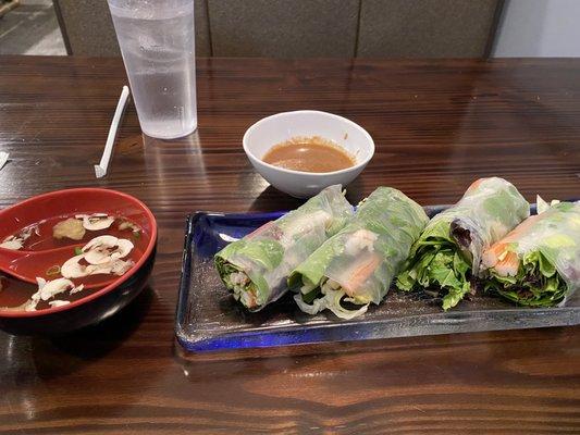 Spring rolls and Miso Soup