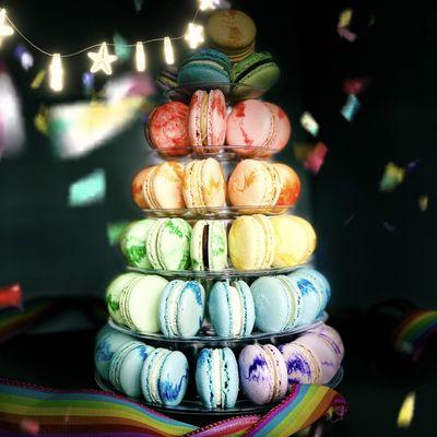 Rainbow macaron tower