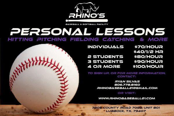 Personal baseball/softball training.