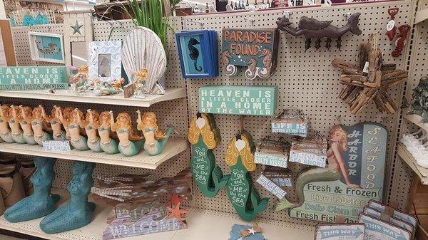 Lots of mermaid and beach theme home decor.