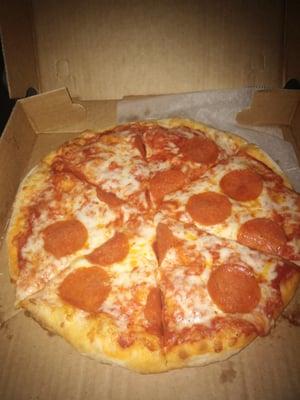 Small pepperoni pizza.