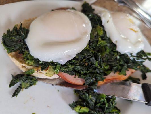 Eggs n spinach on English muffin