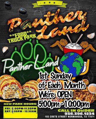 Panther Land Food Truck Park 
(Hours)