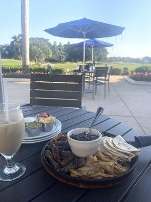 Steak Fajitas, iced coffee, 18th green shared for both courses