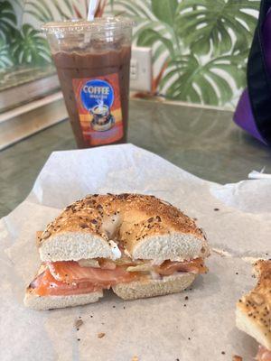 sooooo good!!!!!  Mexican Mocha Iced + Lox & Bagel