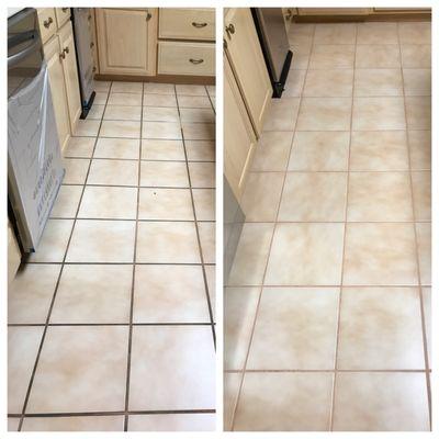 Before and After of our tile and grout cleaning.