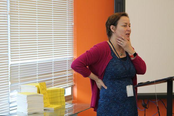 Write Who You Are program instructor Naomi Ayala leads a creative writing course for English language learners.