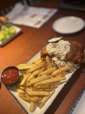 Crispy cod sandwich without the bun you can see just how large the piece of fish is!