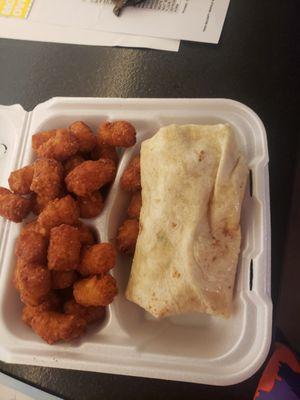 Philly Chicken Burrito and tots! Yum!