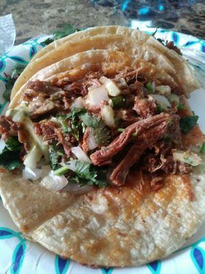 Barbacoa tacos. My fav. Must have but they run out fast!