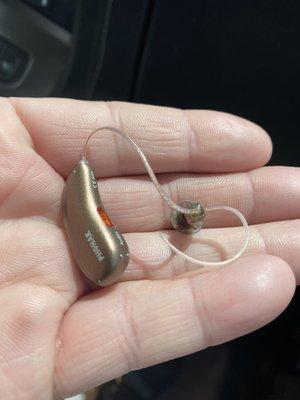 His hearing aid because you thought I was being funny when I said he couldn't hear you.