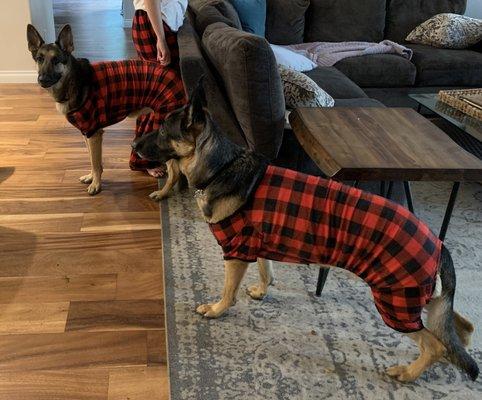 The new step siblings in their Christmas PJs.