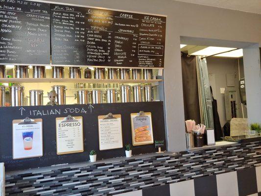 Menu and tea canisters.