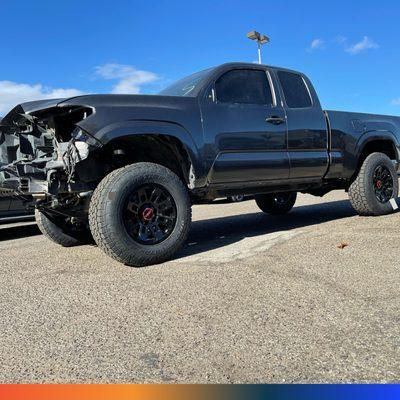 New wheels with TPMS, brakes, and suspension rebuild with alignment on this '19 Tacoma before it heads to the body shop