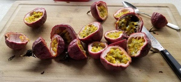 Passion fruit showing their delicious pulp inside!