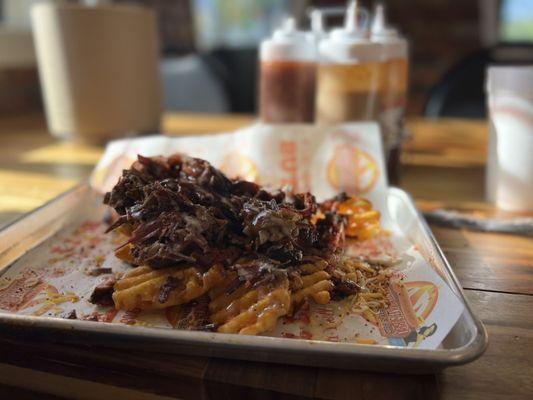 The Belt Buckle with Brisket & waffle fries