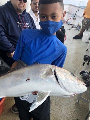 My son caught the 2nd fish on the boat. Amberjack!!! What a fight!