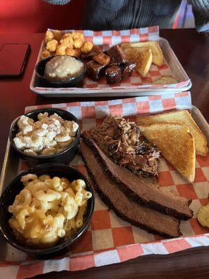 Burnt ends and the 2 meat platter: brisket & pulled pork. Overall delicious!