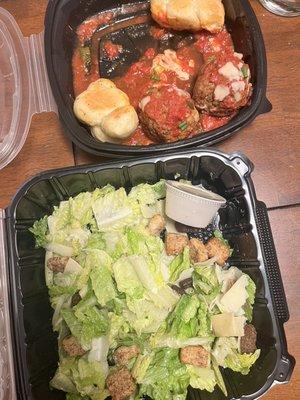 Wood Fired Roasted Meatballs and Caesar Salad