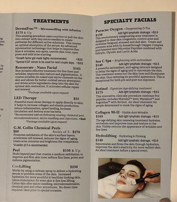 Treatment and specialty facials