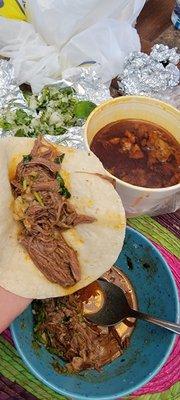 Birria, consome and fresh tortillas