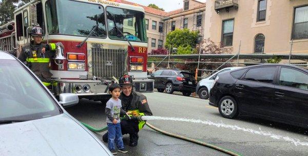 SFFD paid us a visit and let all the kids have a turn at the hose!