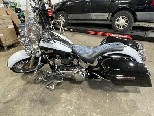 Beautiful Harley Davidson in for an inspection and oil change.