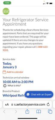 Appointment screen shot.