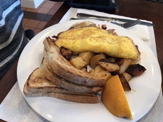 Meat Lovers Omelette with white toast